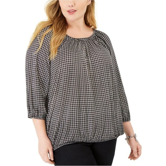 3. NWT Michael Kors Black and White Scoop Neck 3/4 Sleeve Blouse - Picture 1 of 7
